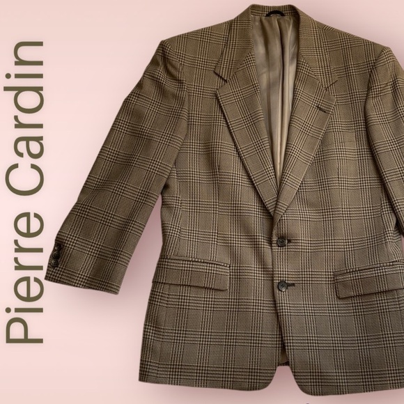 𝅺Vintage Pierre Cardin Tan District Check Pattern Sports Coat Size 42 - Picture 1 of 6